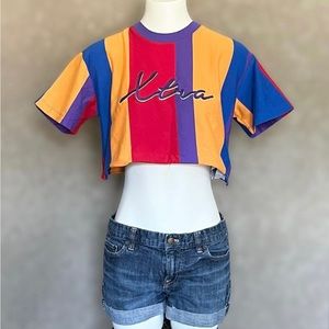 Forever 21 Multicolor Stripes Blue Red Purple Orange Xtra Crop Top Medium Shirt